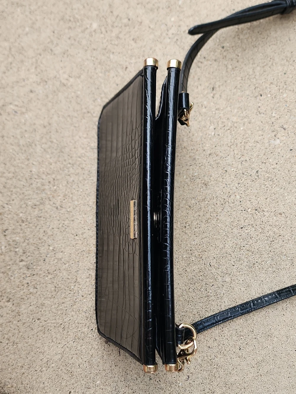 RACHEL ZOE Black Croc-Embossed Pleather Crossbody Bag